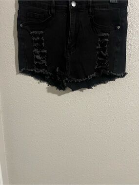 Black Distressed Denim Cutoff Shorts